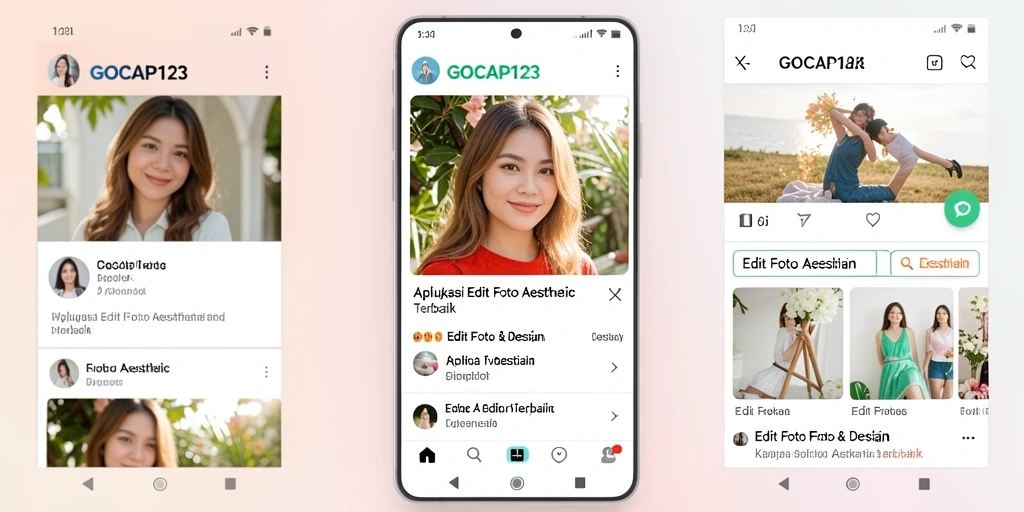 Tampilan antarmuka GOCAP123 dengan berbagai fitur editing foto aesthetic.