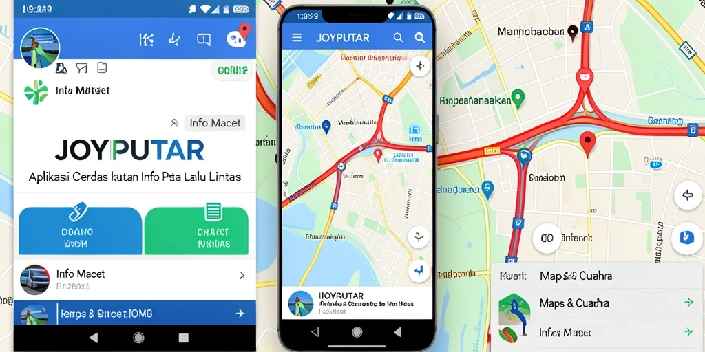 Antarmuka pengguna JOYPUTAR yang menampilkan informasi jalan dan cuaca.