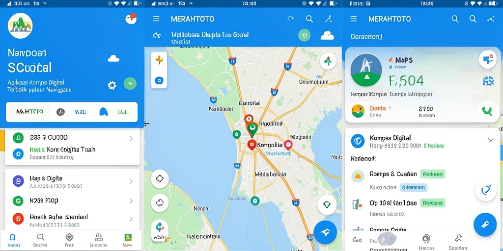 Antarmuka aplikasi MERAHTOTO menampilkan kompas digital yang modern.